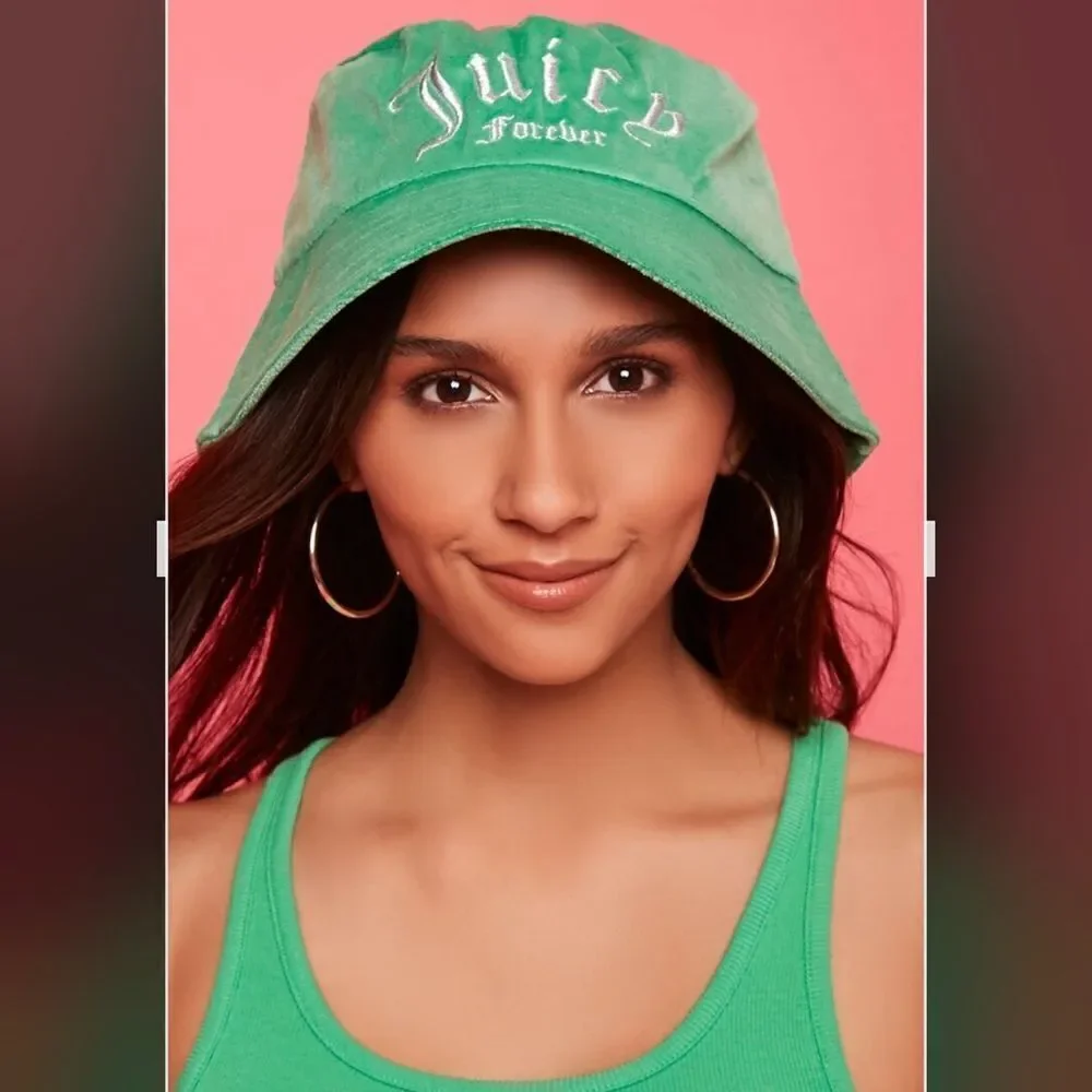 NWT Juicy Couture ribbed woven Bucket Hat Front embroidery channel-stitched brim